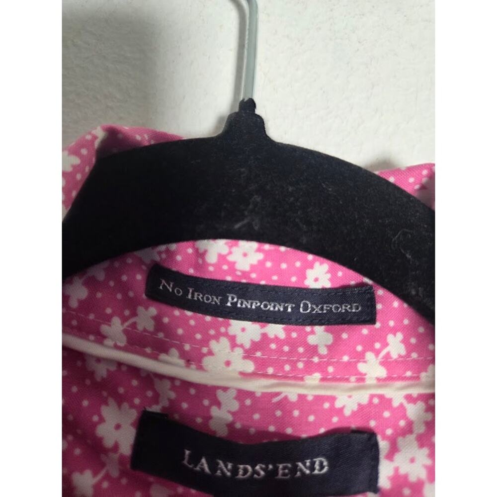Land's End Pink White Floral "No Iron Pinpoint Oxford" Button Down Blouse sz 20W - Picture 5 of 6